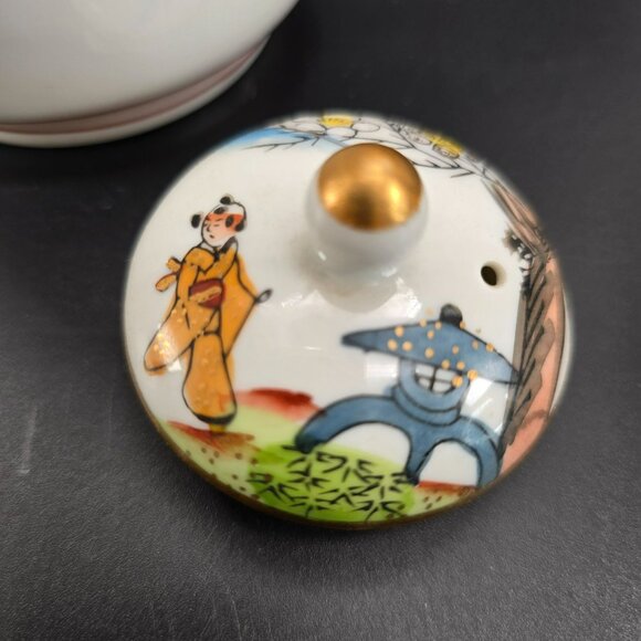 Vintage Japanese Kutani Teapot With Hand-Painted Geisha Garden Design JE412 - Picture 4 of 10